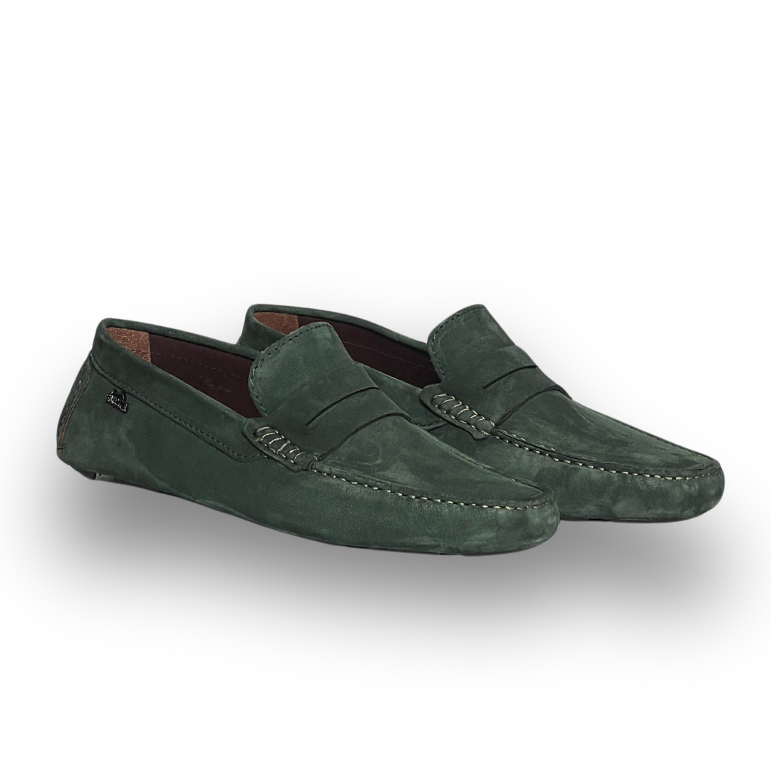 Grandeur Genuine Leather Suede Loafers - Dark Green