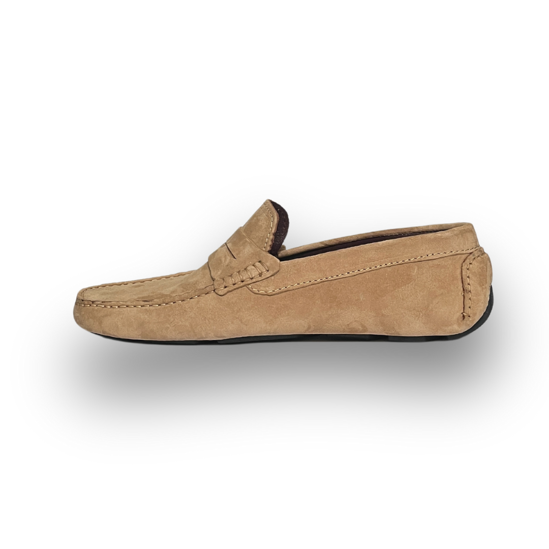 Grandeur Genuine Leather Suede Loafers - Beige