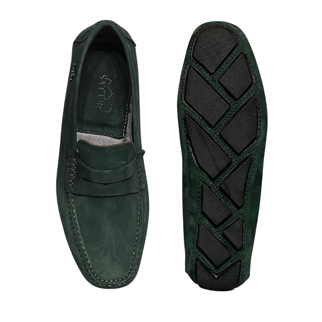 Grandeur Genuine Leather Suede Loafers - Dark Green