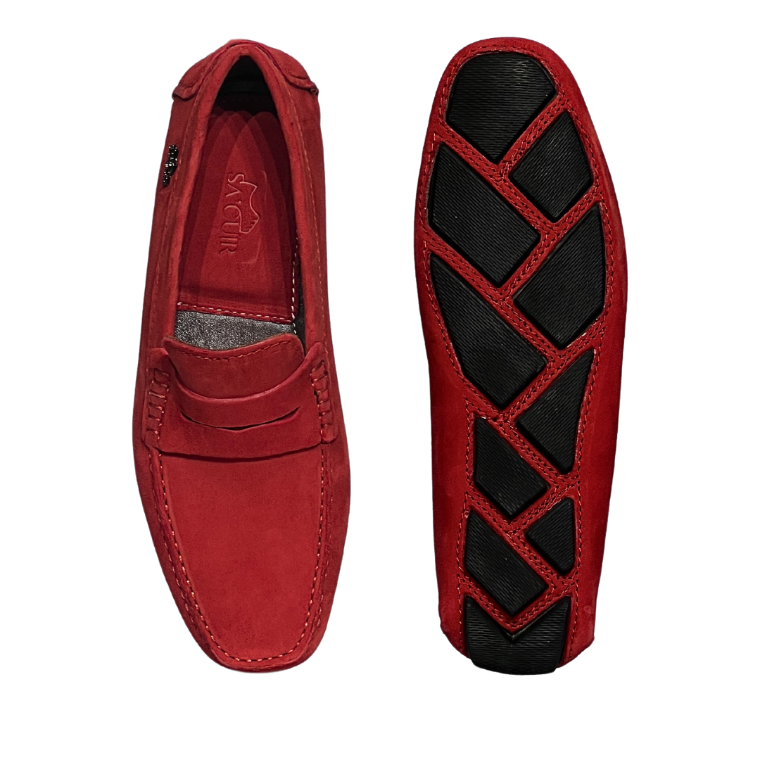 Grandeur Genuine Leather Suede Loafers - Red