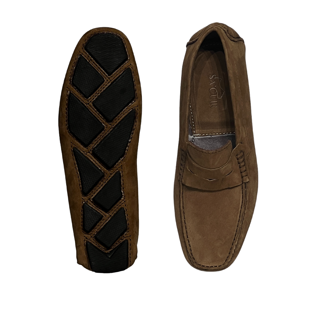 Grandeur Genuine Leather Suede Loafers - Brown