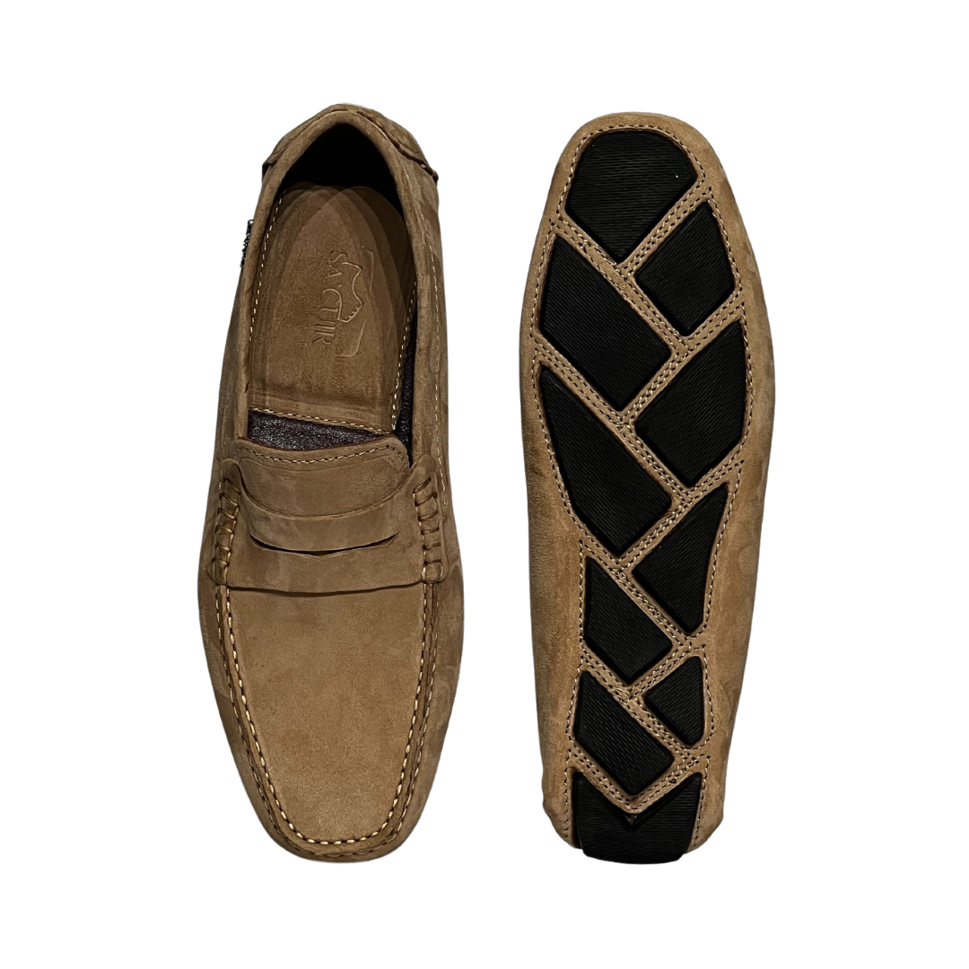 Grandeur Genuine Leather Suede Loafers - Beige